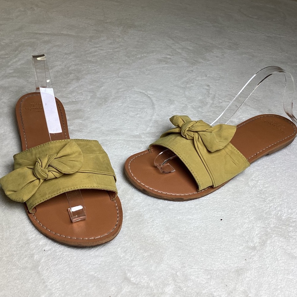 Abercrombie & Fitch Mustard Yellow Bow Slide Sandals Flat Open Toe Women's US 9